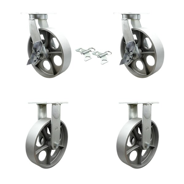 Service Caster 10'' Heavy Duty Semi Steel Cast Iron Caster Set 2 Swivel Lock/Brake 2 Rigid, 4PK CRAN-SCC-KP92S1030-SSR-SLB-BSL-2-R-2 - main